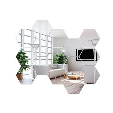 Imagem de Adesivo de parede espelhado, hexagonal, decorativo, pacote x48 - Light