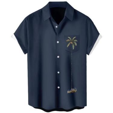 Imagem de Camisa havaiana masculina de manga curta com botões, vintage dos anos 