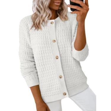 Imagem de Suéter de cardigã Dokotoo para mulheres cortado branco GG