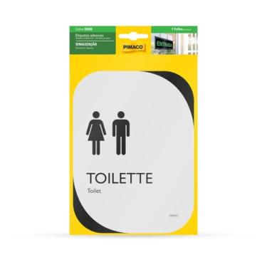 Imagem de Placa de Sinalização, Pimaco, Toilette, Unissex, Clean, 13,8 cm x 18,5 cm