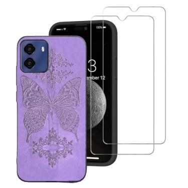 Imagem de DAMONDY Capa compatível com Blu G35 com 2 protetores de tela, linda flor 3D de silicone preto macio TPU à prova de choque para mulheres e meninas, capa de corpo inteiro compatível com Blu G35 - roxo