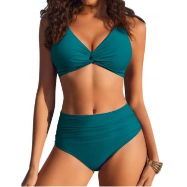 Imagem de Conjunto de biquíni AI'MAGE High Waisted Tummy Control Swimsuit Blue