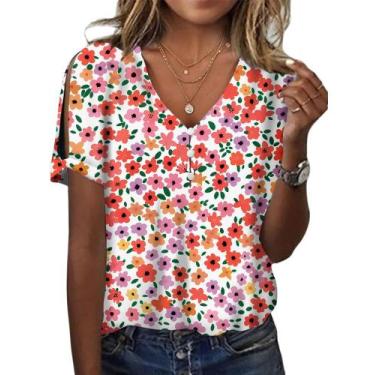 Imagem de Blusa túnica HOTYD Boho com estampa floral e decote em V para mulheres