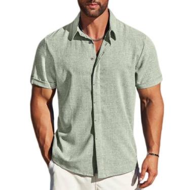 Imagem de Camisa masculina MAPICK, de linho, manga curta, casual, para uso na pr