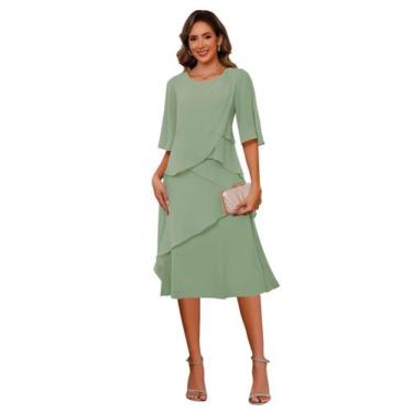 Imagem de Vestido Miao Duo Chiffon Ruffle Flutter, comprimento do chá, Dusty Sag