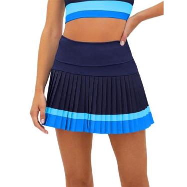 Imagem de Saias de tênis Fisoew, bloco colorido de cintura alta com shorts femin