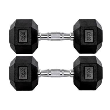 Imagem de Par Halteres 8kg + 8kg Dumbbell Sextavado Emborrachado Pegada Cromada Gallant (GDb08F3B-Pt)