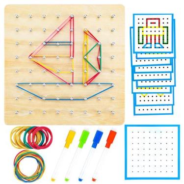 Imagem de Brinquedo Geoboard HEELWIRE Montessori de madeira para crianças com ca