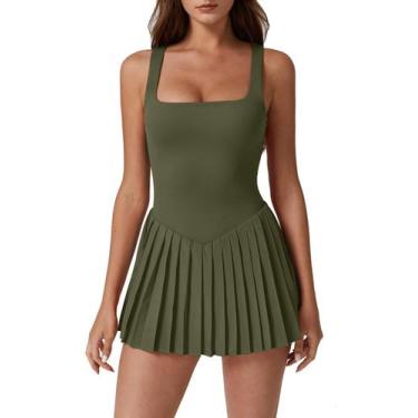 Imagem de Vestido Deportivo QINSEN de Tenis Plisado en Verde Militar Talla L