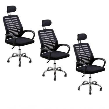 Imagem de Kit 3 Cadeiras Escritório Diretor Tela Mesh Encosto + E-book - Oficial