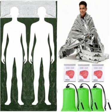 Imagem de SmoothNovelty Conjunto de 3 sacos de dormir de emergência, 210 x 125 cm, cobertor térmico de emergência, cobertor de saco de sobrevivência com apito, impermeável, leve, abrigo portátil para