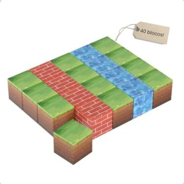 Imagem de Blocos de Construção Educativos Magnetico, 40 Peças, Grama, Água e Tijolos, 2x2cm, Brinquedo Criativo para Crianças - MineCraf-T
