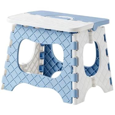 Imagem de Banqueta Banquinho Dobrável De Plástico Resistente Para Viagem(AZUL(PEQUENO),2)