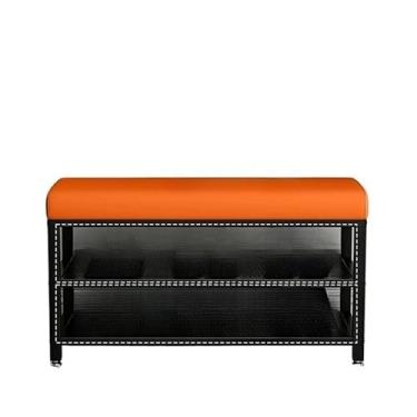 Imagem de Banco Sapateira Calçadeira 60cm Estofado Cabe 12 Pares Assento Prateleira Expositor Hall de Entrada (Modelo 1 Laranja)