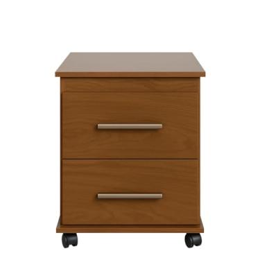 Imagem de Mesa de Cabeceira Lateral 2 Gavetas com Rodinhas para Apoio e Organização(Noce)