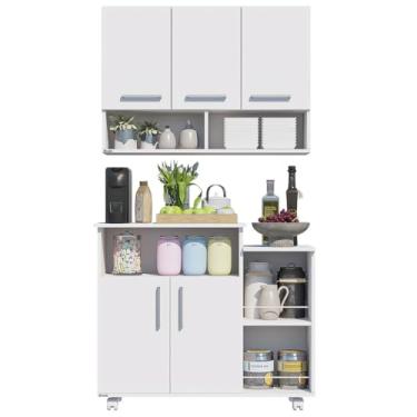 Imagem de Kit Cozinha Completo Peças - Armário Aéreo Portas + Fruteira com Rodinhas | Organizador de Cozinha e Suporte para Micro-ondas(Branco)