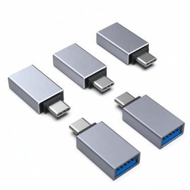 Imagem de Pacote com 5 adaptadores USB C para USB 3.0, adaptador USB C para macho para fêmea compatível com iPhone 15 Pro/Max, MacBook Pro/Air 2023, iPad Pro, iMac, S23, XPS 17, Surface Book 3 e mais - cinza