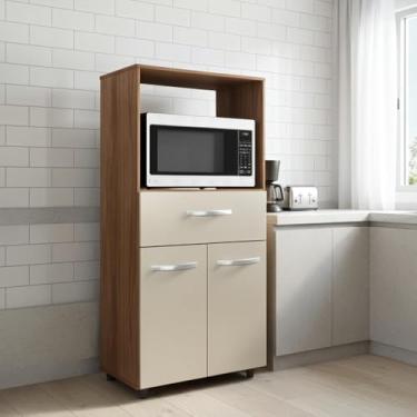 Imagem de Balcão Multiuso para Forno Cozinha 2 Portas 1 Gaveta Nicho - Savana/off White