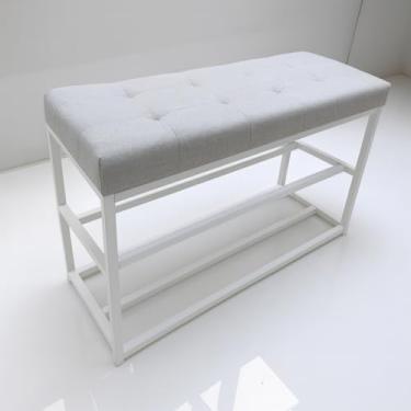Imagem de Sapateira Fechada Para Hall De Entrada 80cm | Banco Sapateira Em Madeira Com Estilo Industrial | ArmáRio Organizador De CalçAdos (Estrutura Branca/Assento Cinza)