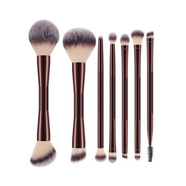 Imagem de 7 conjuntos de pincéis de maquiagem ultramacios de cabeça dupla, pincel de maquiagem poderoso, pincel de sombra, pincel iluminador, pincel de contorno de nariz para maquiagem diária no rosto (JH)