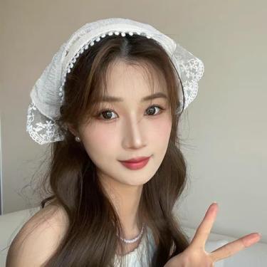 Imagem de Bandanas triangulares de renda retrô para meninas, bandana, turbante, bandana, turbante, acessórios de cabelo femininos (tamanho 1)