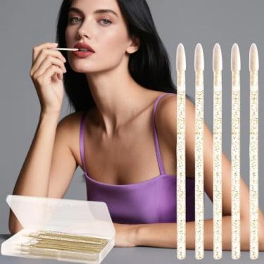 Imagem de 50 pincéis labiais de cristal com glitter, com capa, pincéis descartáveis para lábios, aplicadores de brilho labial, aplicadores de bastão de brilho labial, kits de ferramentas de maquiagem perfeitos