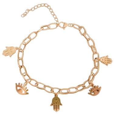 Imagem de Olho Grego e Mão de Fátima - Pulseira de Aço Inoxidável feminina dourada - presente feminino - joias para mulheres