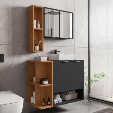 Imagem de Conjunto para Banheiro com Cuba 4 Portas Ibiza Bechara, Preto Fosco Na