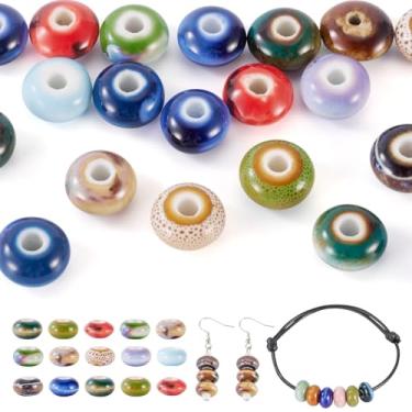 Imagem de Magibeads 20 peças de contas de porcelana feitas à mão, kit de pulseira de contas de cerâmica esmaltadas brilhantes, espaçador fofo, berloques de contas Rondelle para fazer joias, suprimentos para