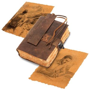 Imagem de Vtry Caderno vintage Pocket Companion – Caderno de desenho de couro criativo, estilo antigo clássico – Caderno de couro versátil para escrever, desenhar, esboçar, caderno rústico multiuso e vintage