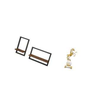 Imagem de Fenteer Prateleiras de Parede Flutuantes Rústicas Modernas em Madeira com Coleção de Estatuetas de Cavalos para Decoração de Cozinha, Escritório, Sala de Jant