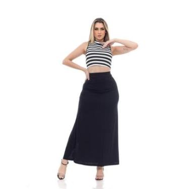 Imagem de Conjunto Cropped e Saia Longa com Fenda Black Premium - Docce Mulher-Feminino