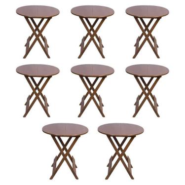 Imagem de Kit 8 Mesas Redondas Dobráveis Em Madeira Maciça 70X70 Imbuia Ideal Para Bares E Restaurantes