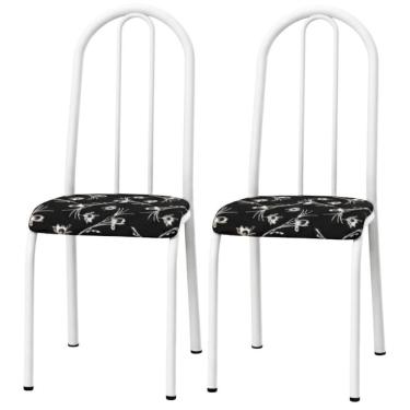 Imagem de Kit 02 Cadeiras Tubular America 056 Branco Assento Preto Flor Artef