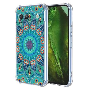 Imagem de WEIOUHR Capa para Pixel 8A Google 8A Transparente TPU Macio Pena Verde Design em Relevo, Resistente a Choques Capa Protetora Leve, para Google Pixel 8A (Verde Pavão)
