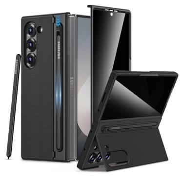 Imagem de Maxdara Capa para celular Z Fold 6 com suporte para S Pen, com [protetor de tela de privacidade] [suporte dobrável oculto] capa rígida de policarbonato à prova de choque fina para Galaxy Z Fold 6 5G