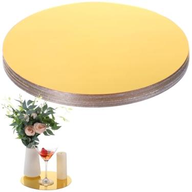 Imagem de 12 peças de espelhos redondos dourados para centros de mesa, bandeja circular acrílica de 25 cm, placas espelhadas modernas para mesas em casamentos, festas, chuveiros