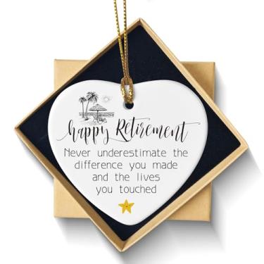 Imagem de Enfeite de coração de cerâmica Happy Retirement - Presente de aposentadoria para homens e mulheres - Nunca subestime a diferença que você fez - Decoração de Natal e feriado - Caixa de presente