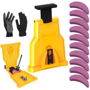 Imagem de USRUTIUD Afiador de motosserra, apontador de motosserra portátil, kit universal de afiador de lâmina de serra de corrente com 10 pedras de afiar, ferramenta de afiação de corrente de motosserra de