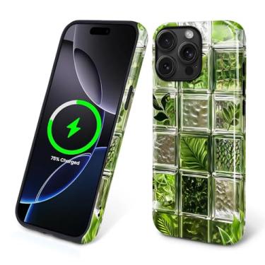 Imagem de Kapadiy Capa magnética para iPhone 15 Pro, design de folhas de planta de vidro verde compatível com MagSafe Hybrid Dual Protection Silicone + capa protetora rígida à prova de choque antiarranhões para
