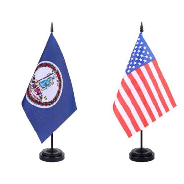 Imagem de JBSJBS Bandeira de mesa da Virgínia EUA 30,5 cm, conjunto de luxo, bandeiras da Virgínia dos EUA, mini bandeiras de mesa de escritório do estado americano com base preta para decoração de mesa (pacote