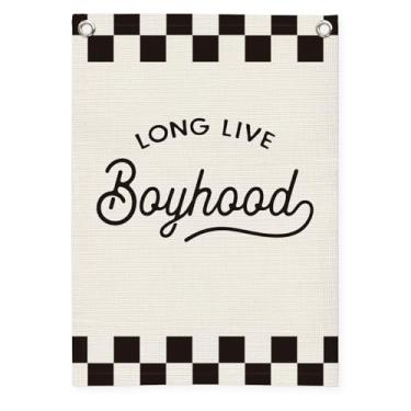 Imagem de Dilemat Decoração de quarto de carro de corrida, longa vida de infância, decoração de parede quadriculada, preto e branco, bandeira pendurada para meninos, berçário, quarto, sala de jogos, 45 x 63 cm