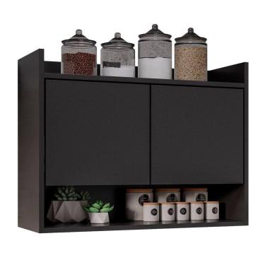 Imagem de Armário Aéreo Cozinha Multiuso Cecília 70cm 02 Portas Preto - Abmaza