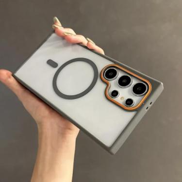 Imagem de Capa protetora transparente de luxo para Samsung S25 S24 S23 Ultra Plus com proteção magnética e proteção contra impactos (para Galaxy S24 Ultra/cinza)