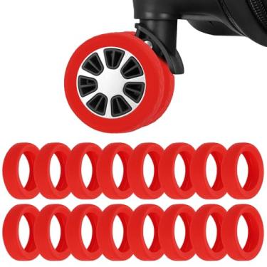 Imagem de YELARXI Pacote com 16 capas de proteção de roda de bagagem, resistente ao desgaste, antiruído, capa protetora de silicone para rodas giratórias de 5 a 7,6 cm, para malas, cadeiras e viagens, vermelha