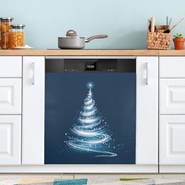 Imagem de ATTX Capa magnética para lava-louças de árvore de Natal branca brilhante, 58 cm C x 66 cm A decoração da capa da máquina de lavar louça, decalques de armário doméstico adesivos de eletrodomésticos