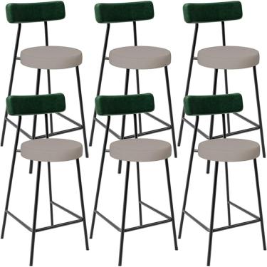 Imagem de Kit 06 Banquetas Baixa Cozinha E Sala Jantar Bancada Milão L02 Facto Verde Linho Bege - Lyam Decor