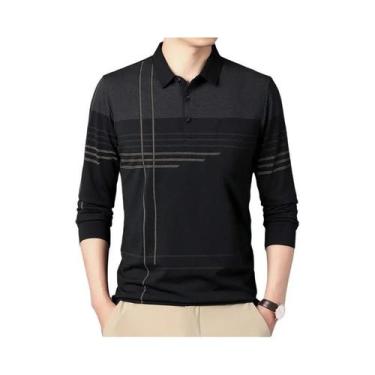Imagem de Camisa Polo Listrada De Manga Longa Masculina Com Gola Moda Casual Pri