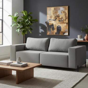 Imagem de Sofá 3 Lugares Sense Moderno Bouclê Base Ferro Balaqui Decor Cinza Claro