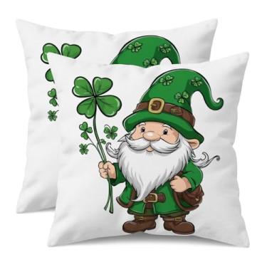 Imagem de UZFNY Conjunto de 2 capas de almofada de gnomo do dia de São Patrício, 45 x 45 cm, capas de almofada de trevo da sorte verde frente e verso, trevo verde duende, fronhas decorativas para sofá